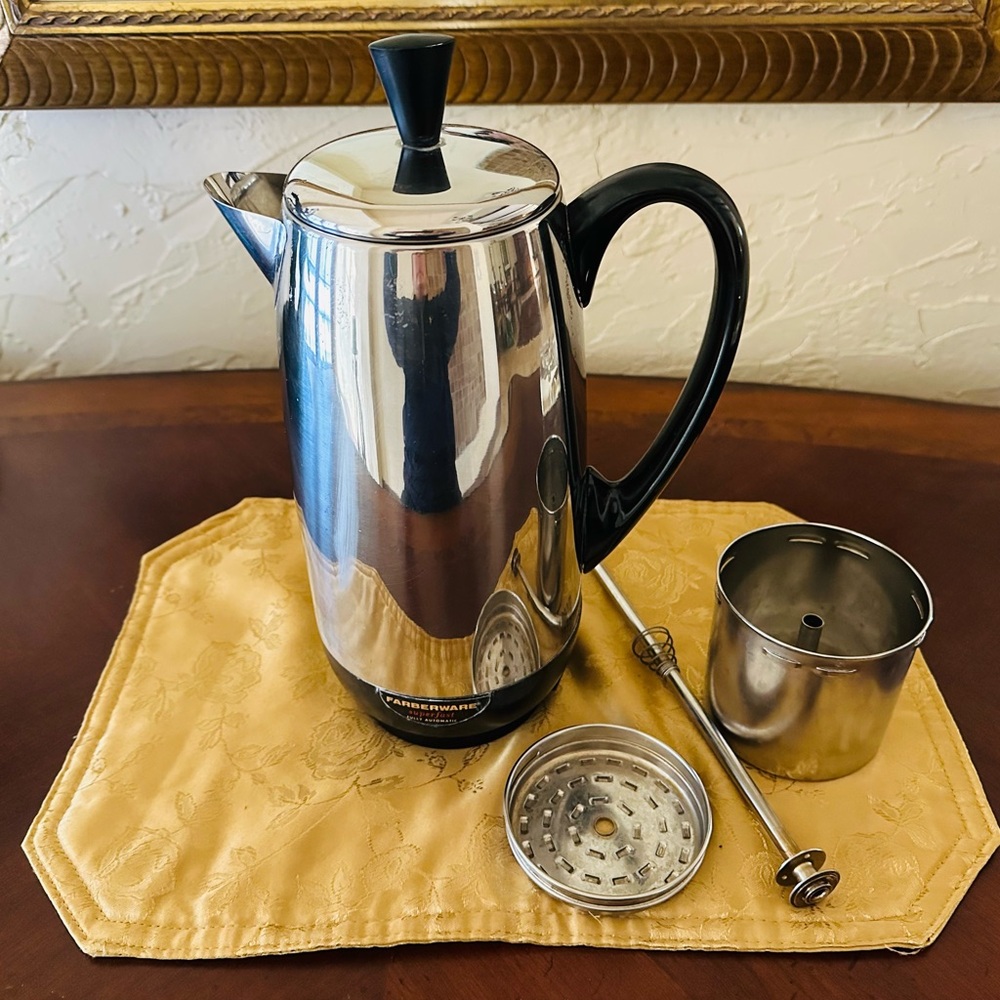Pre-own Farberware Silver and Black Coffee Percolator 12-cup All internal parts